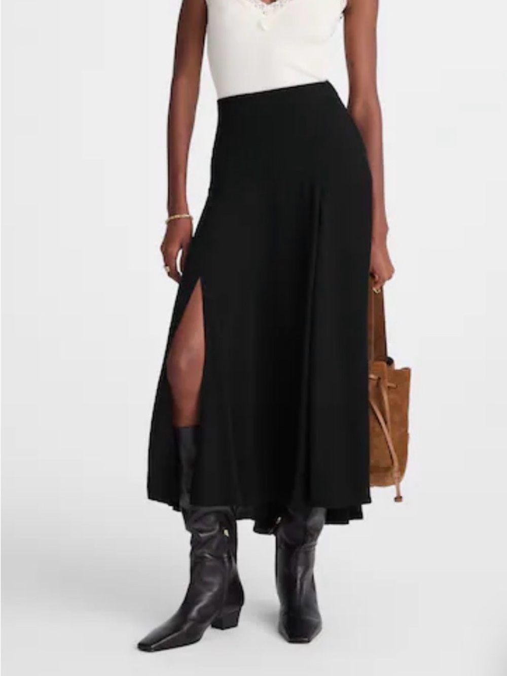 Madewell Circle Midi Skirt in Crêpe de Chine